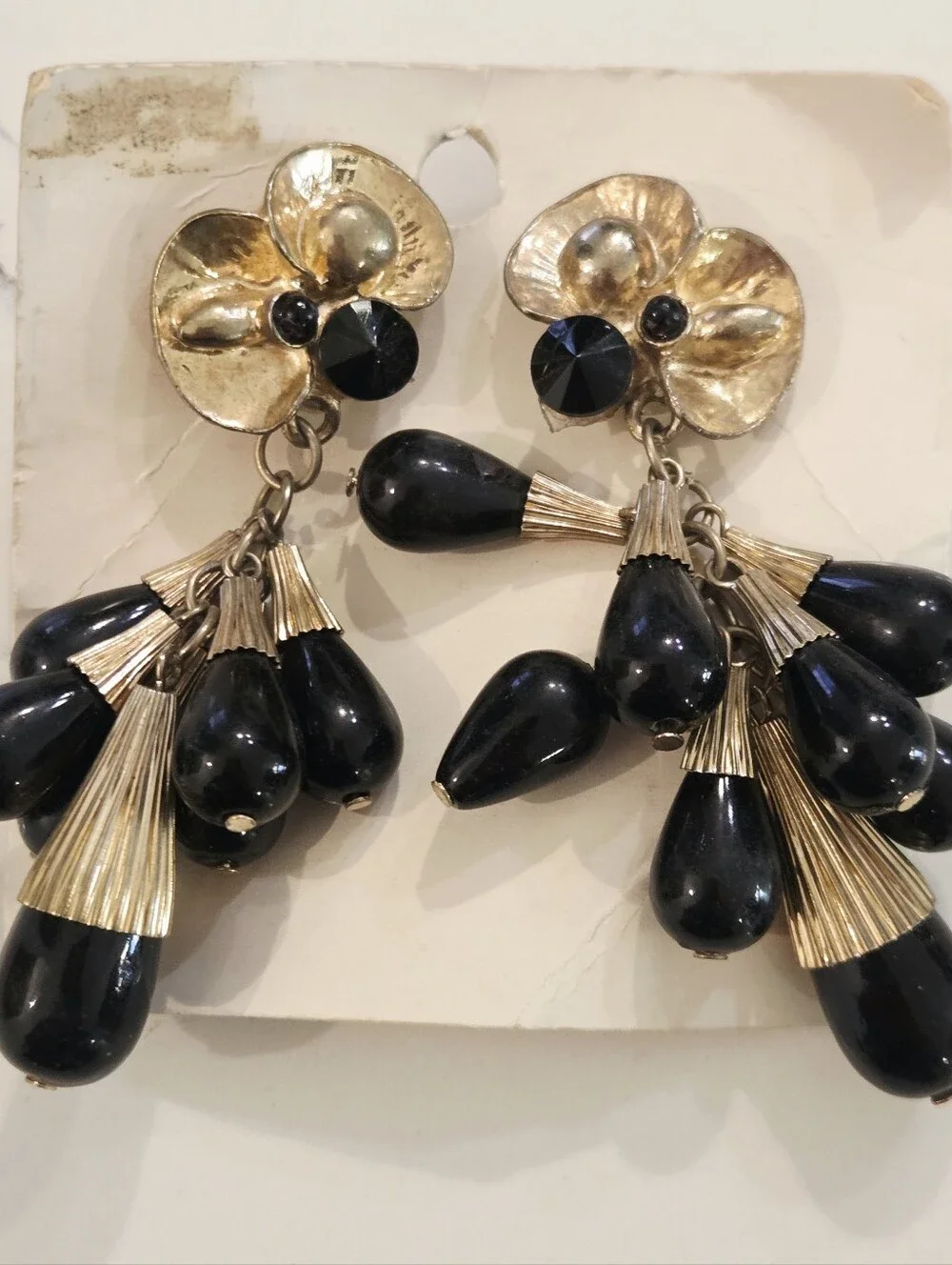 VTG NOS Gold Waterfall Chandelier Clip on Pierced Earrings 80 90s Runway Lot 6